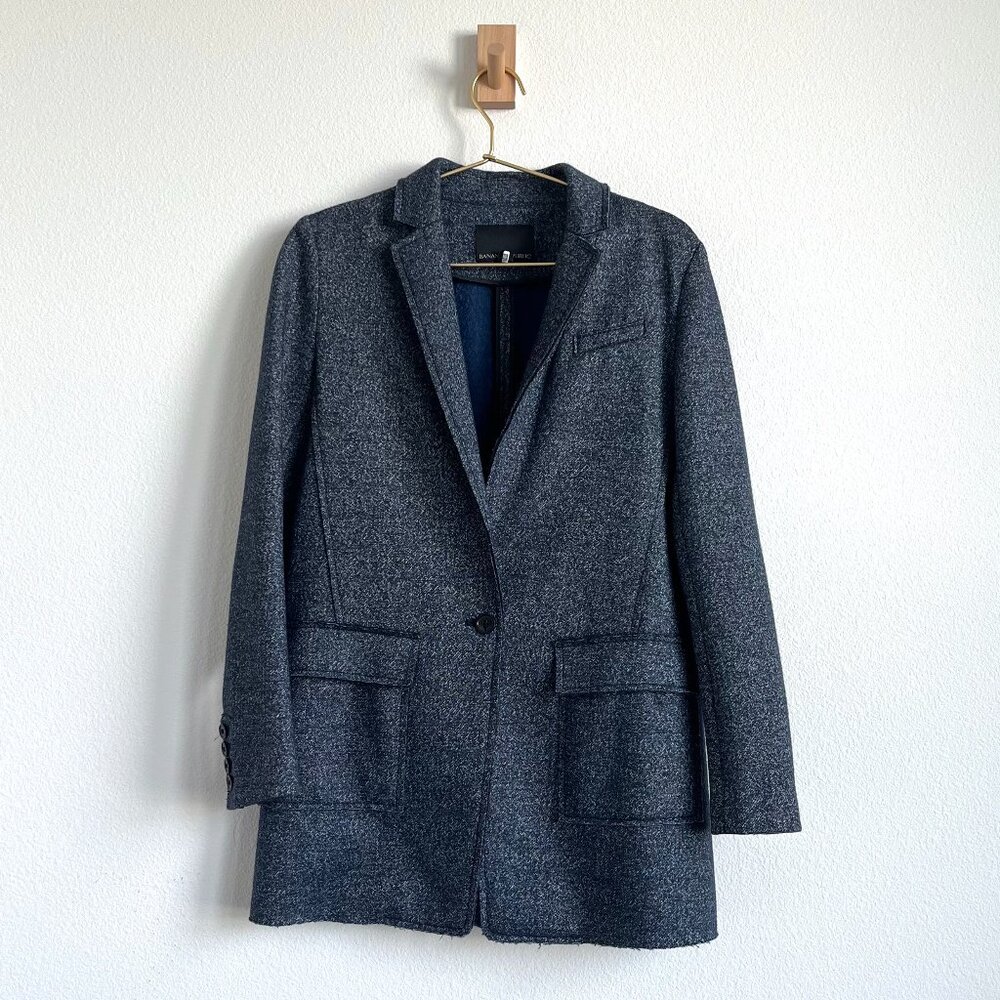 Banana Republic Raw Edge Wool Blend Boyfriend Blazer - Heathered Navy - 0